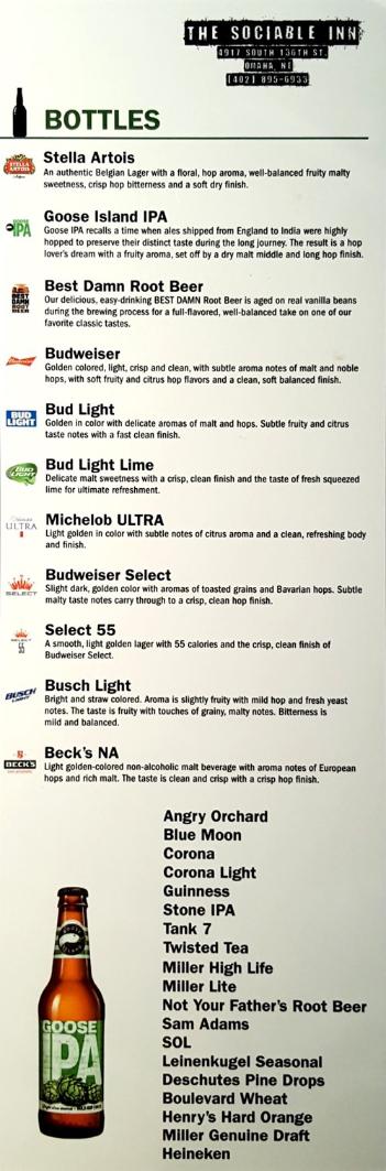 Menu for The Sociable Inn 4917 S 136th St, Omaha, NE 68137